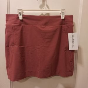 Athleta Skirt Red A-Line Pleated Front ZIP Pockets Stretch womens size 14